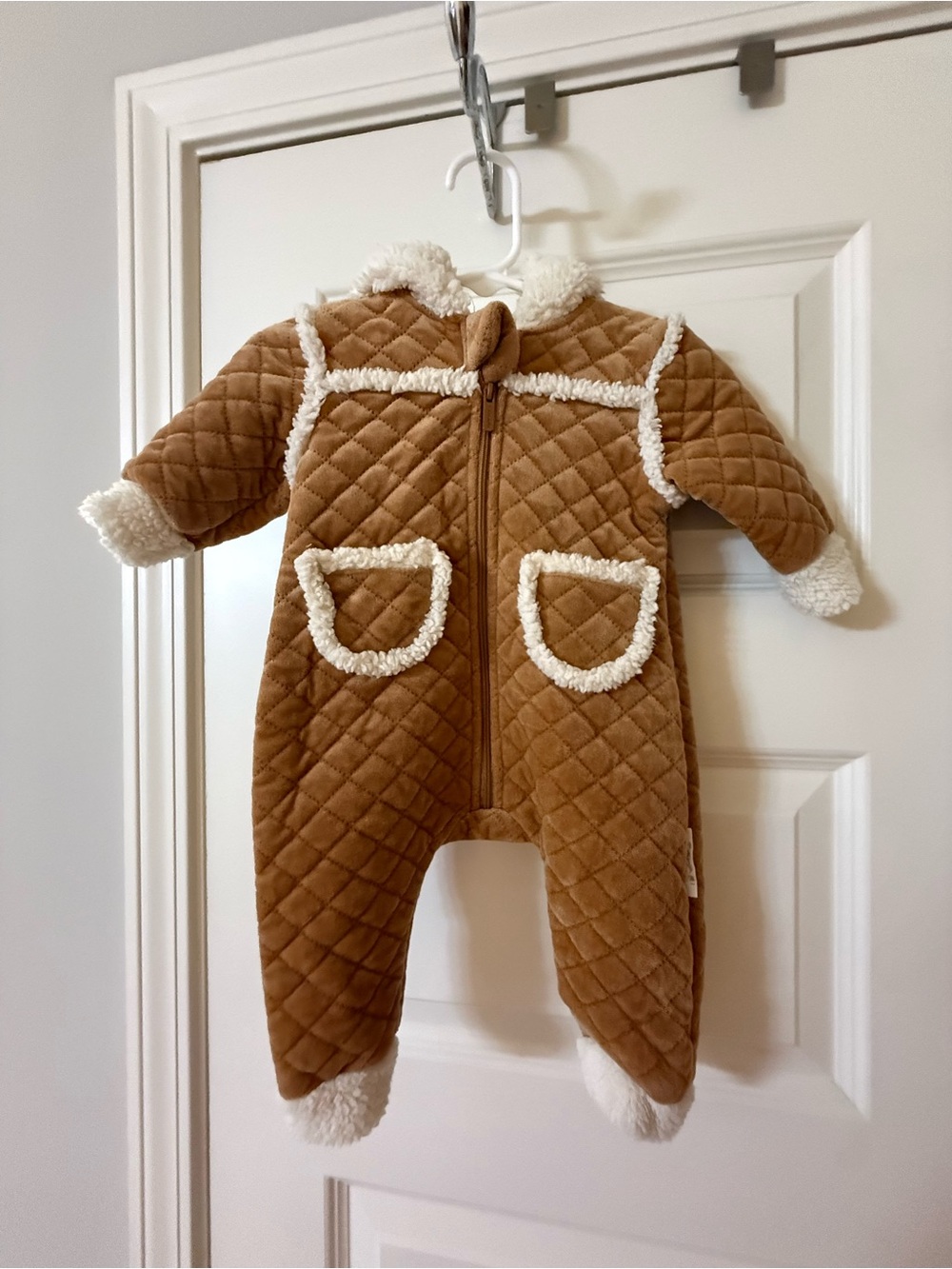Tahari Quilted Brown Faux-Sherpa Baby One-Piece 3-6 Months